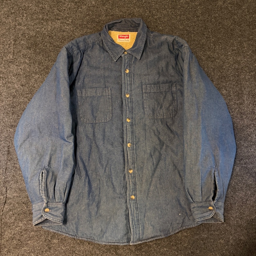 Wrangler Mens Blue Denim Sherpa Lined Button Down Shirt Jacket XL RN130273